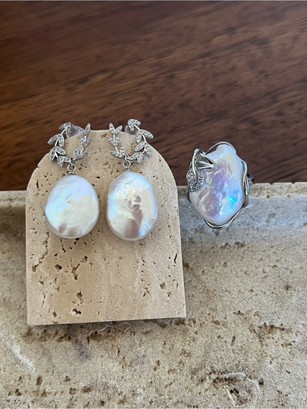 NEW Freshwater Baroque Pearl Drop Earrings and Ring Set